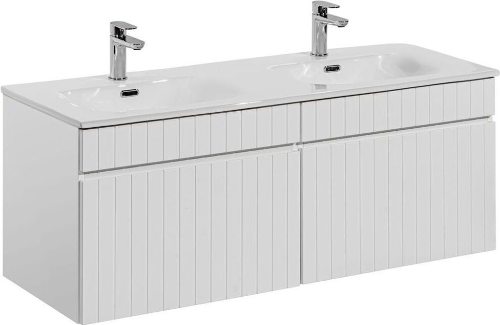 Waschtischunterschrank 120 cm mit Keramik Doppelwaschbecken IRAKLIO-56 in weiß matt, B/H/T ca. 121/47,5/46 cm