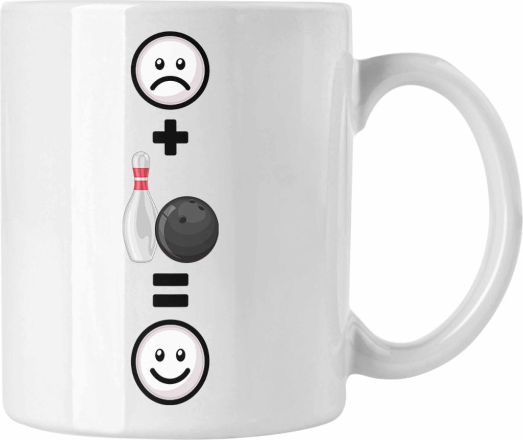 Trendation - Bowling Tasse Geschenkidee für Bowler Geburtstag Lustiges Geschenk :( + Bolwingfans = :) (Weiß)
