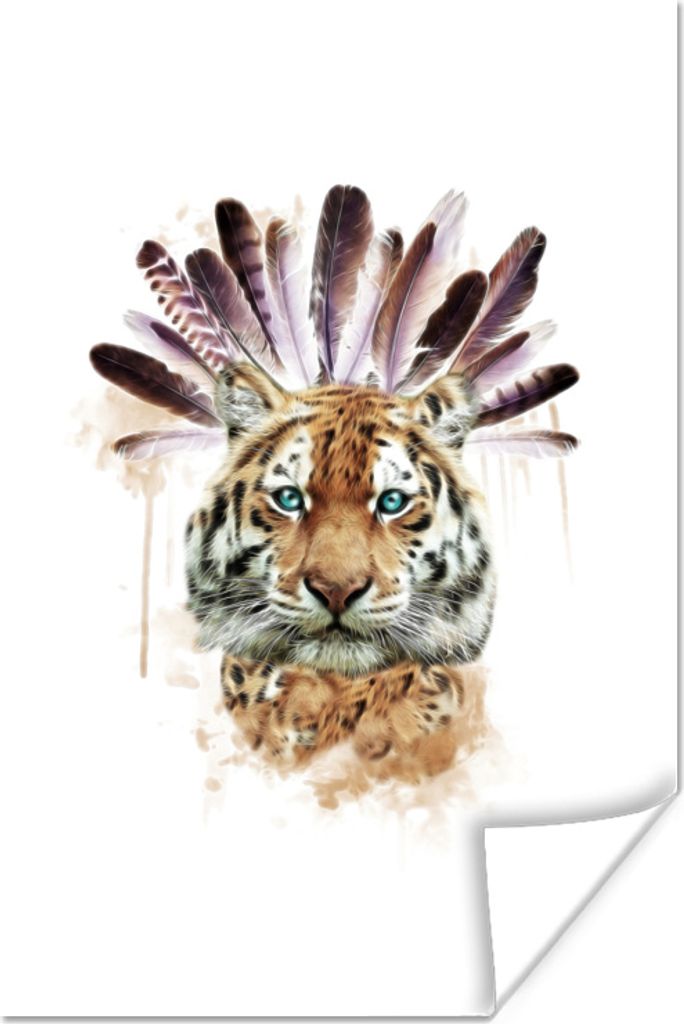MuchoWow Poster Tiger - Federn - Weiß 120x180 cm - Kunstposter
