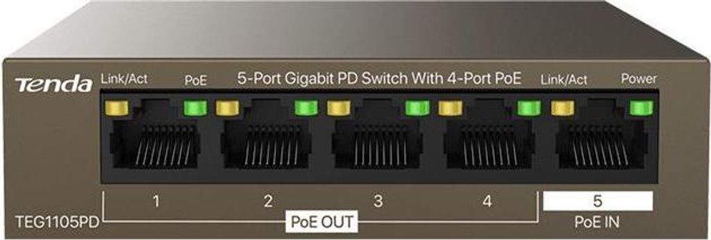 Tenda TEG1105PD Netzwerk-Switch Gigabit Ethernet (10/100/1000) Power over Ethernet (PoE) Braun