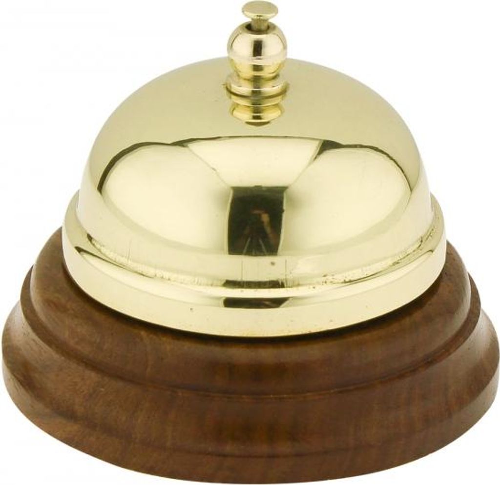 Tresenglocke, Messing mit Holzsockel, 8 cm