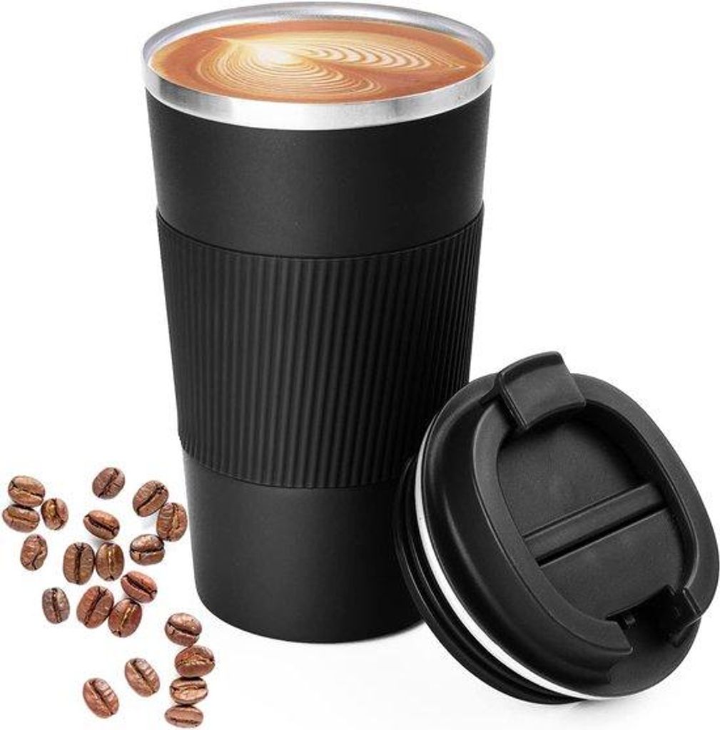 Premium Reisebecher 500ml - Herstellbarer Kaffeebecher - Vakuum-isolierte Kaffee-Tasse - Tragbar mit Leckfreiem Deckel - Edelstahl - für heiß/kal...