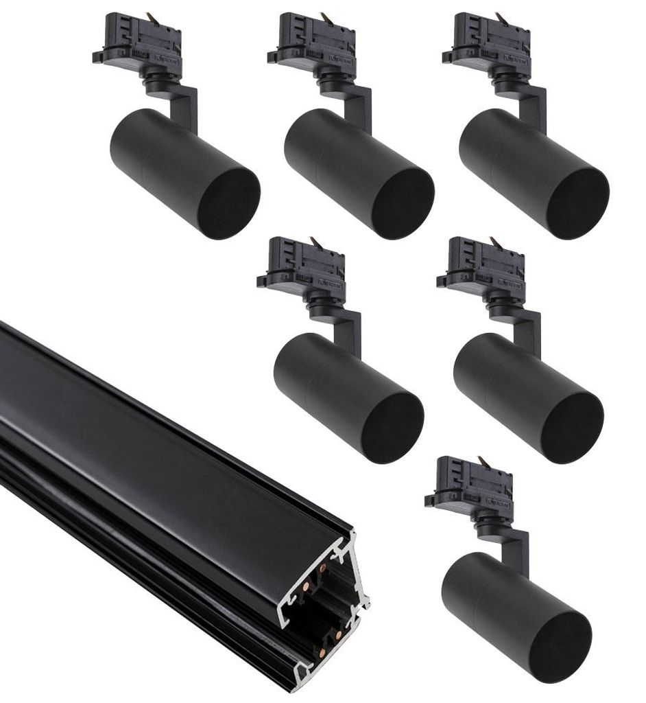 Spectrum 3-Phasen-Schienensystem Madara Mini Set Schwarz 3m + 6 x Strahler max. 6 x 35W GU10 ohne Leuchtmittel