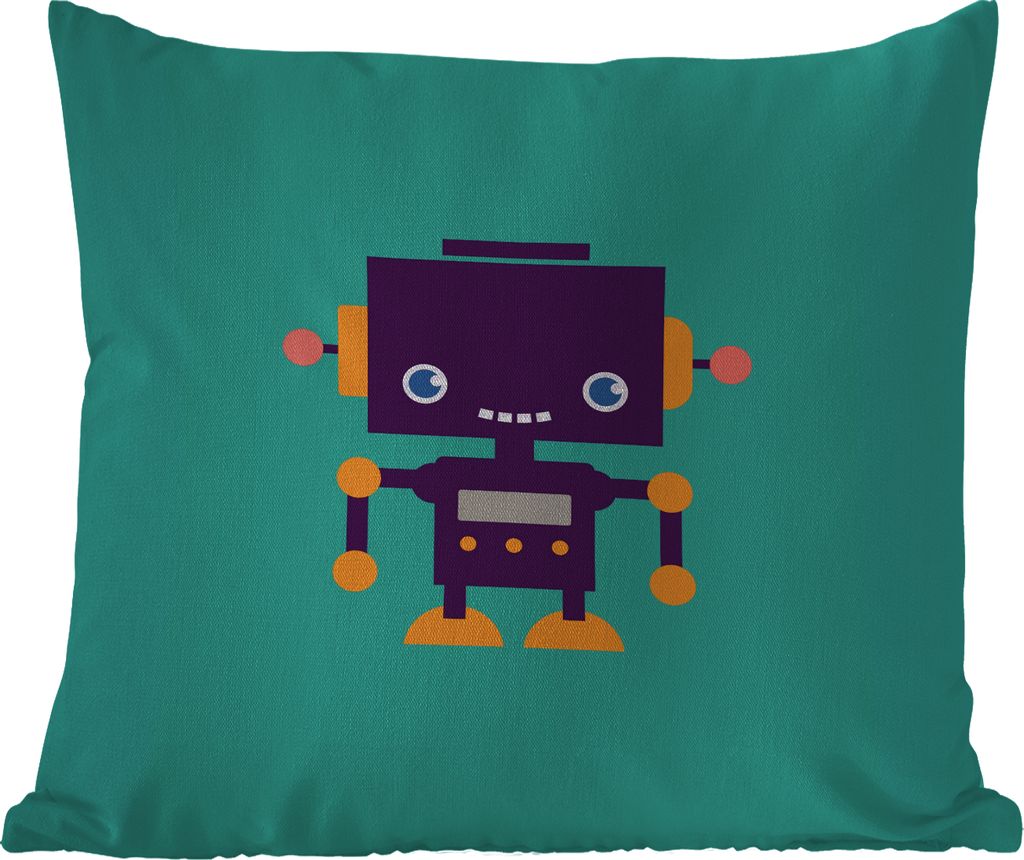 MuchoWow Outdoor Kissen - Roboter - Gesicht - Antenne - Blau - Jungen - 50x50 cm - Wetterfest - Lounge Kissen - Komfortabel - Kissen mit Bild