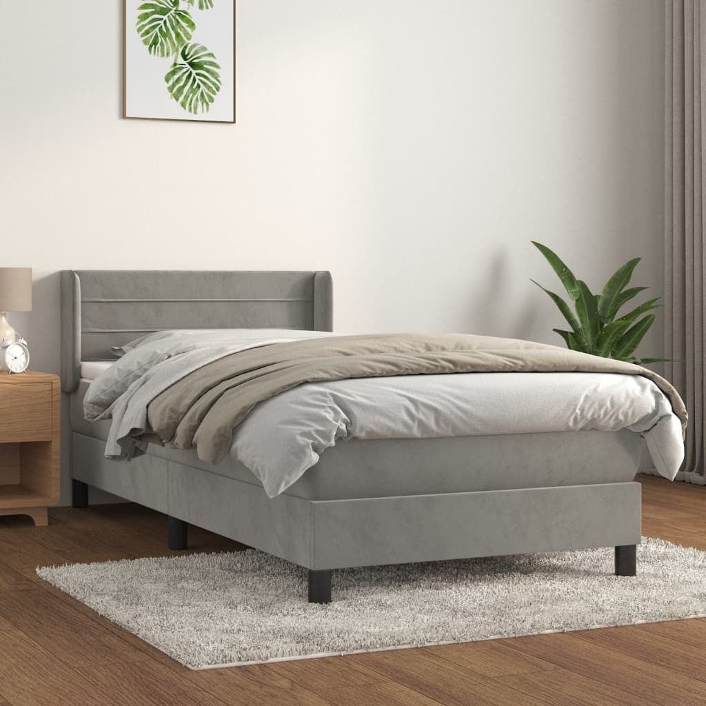 The Living Store Boxspringbett mit Matratze Hellgrau 80x200 cm Samt