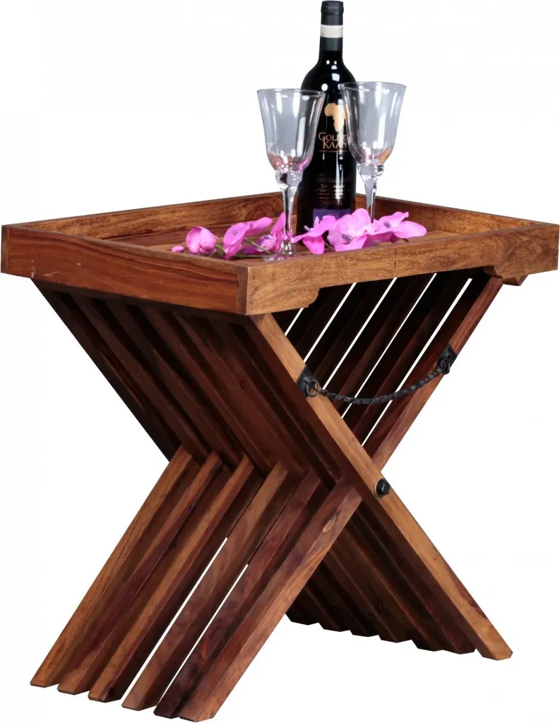 Table d'appoint stable en bois massif Sheesham pliable sans montage