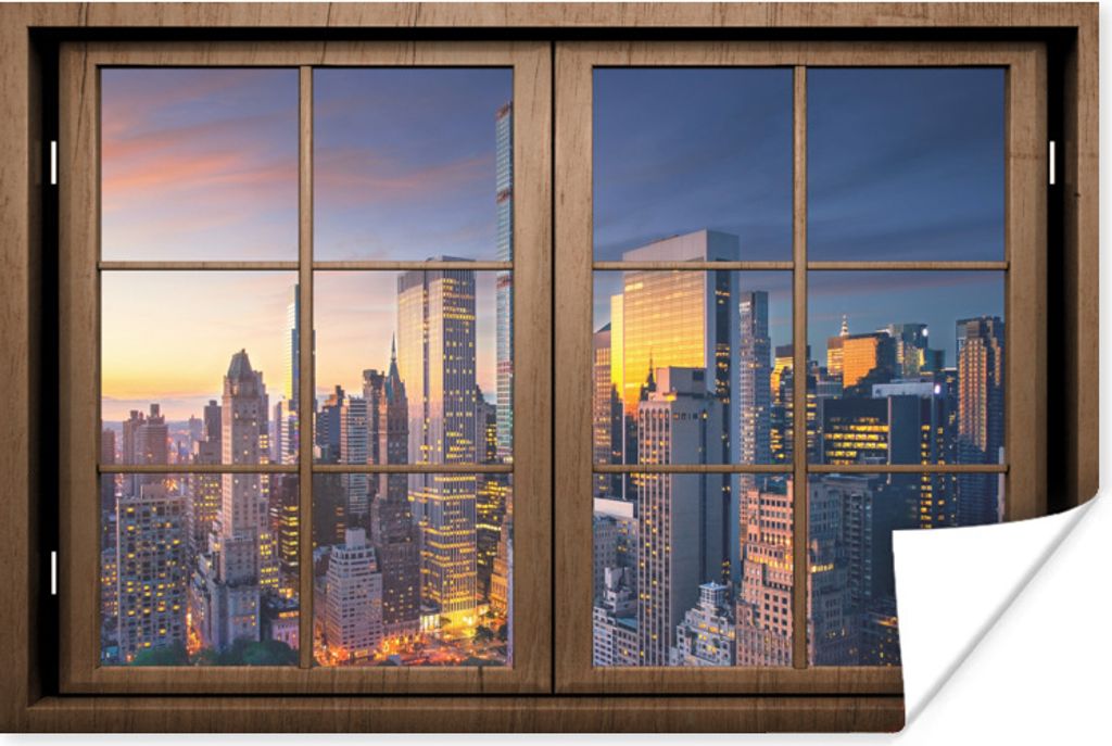 MuchoWow Poster Durchsichtig - Holz - New York 120x80 cm - Bilder