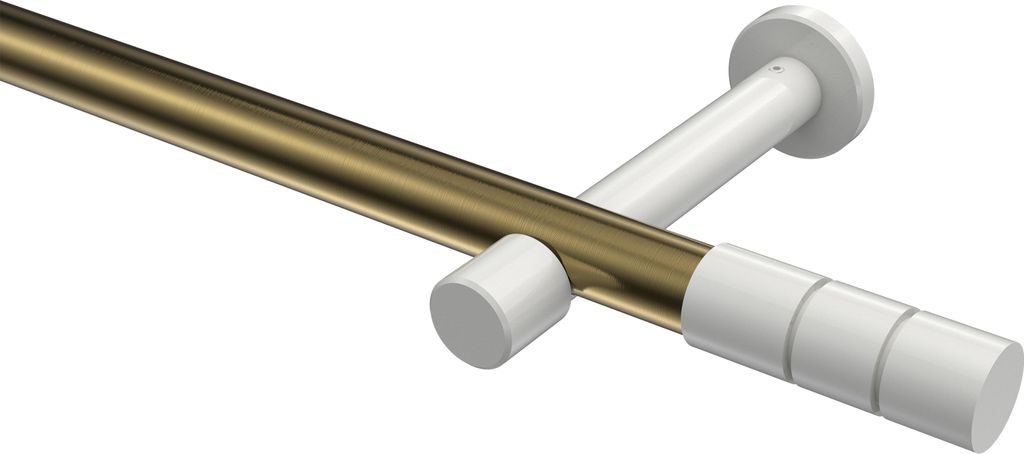 Interdeco Gardinenstange / Vorhangstange Messing Antik / Weiß, Typ Prestige Elanto (Rillenzylinder) ohne Ringe, 20 mm Ø 1-läufig, 100 cm