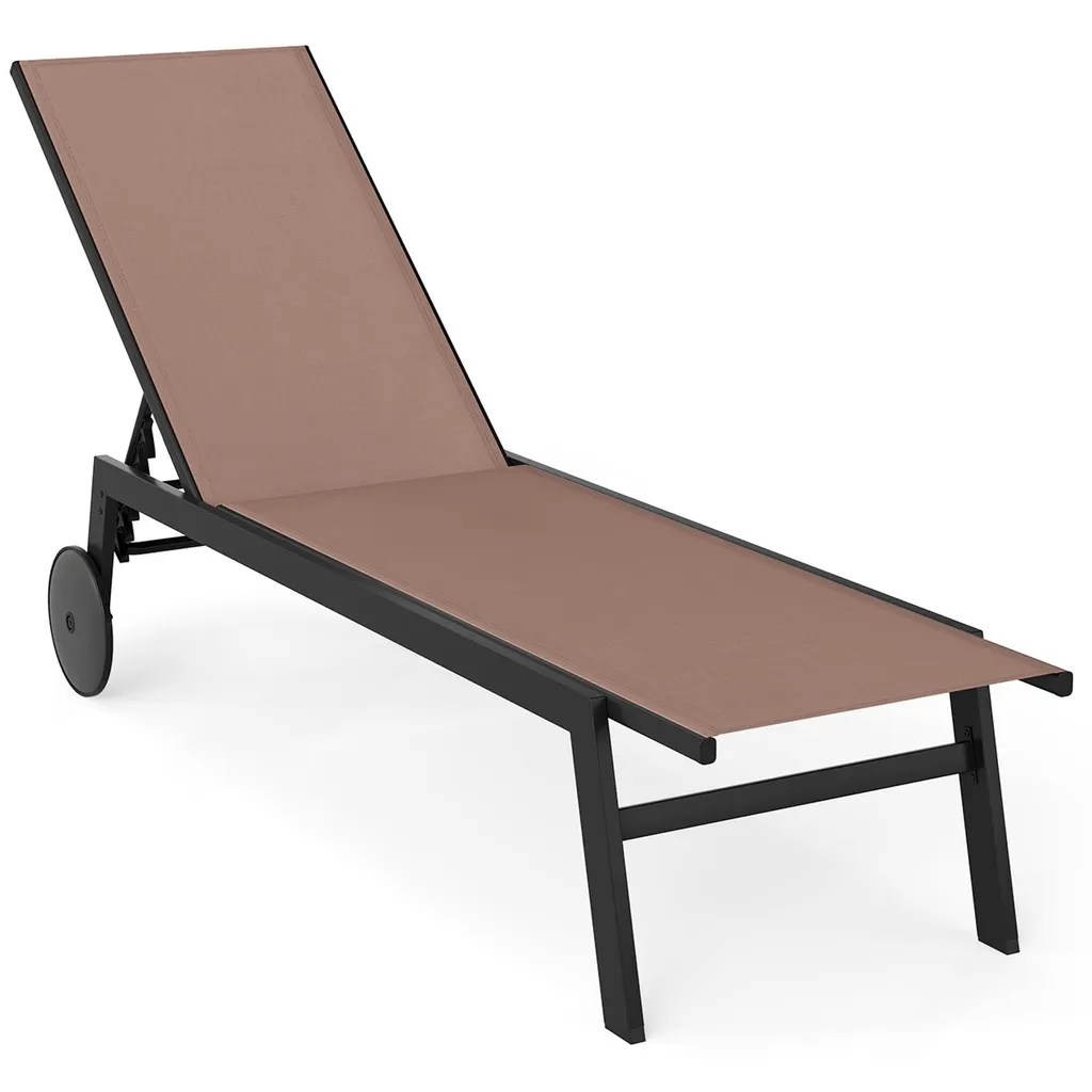 Bain de soleil à roulettes avec dossier inclinable en tissu marron