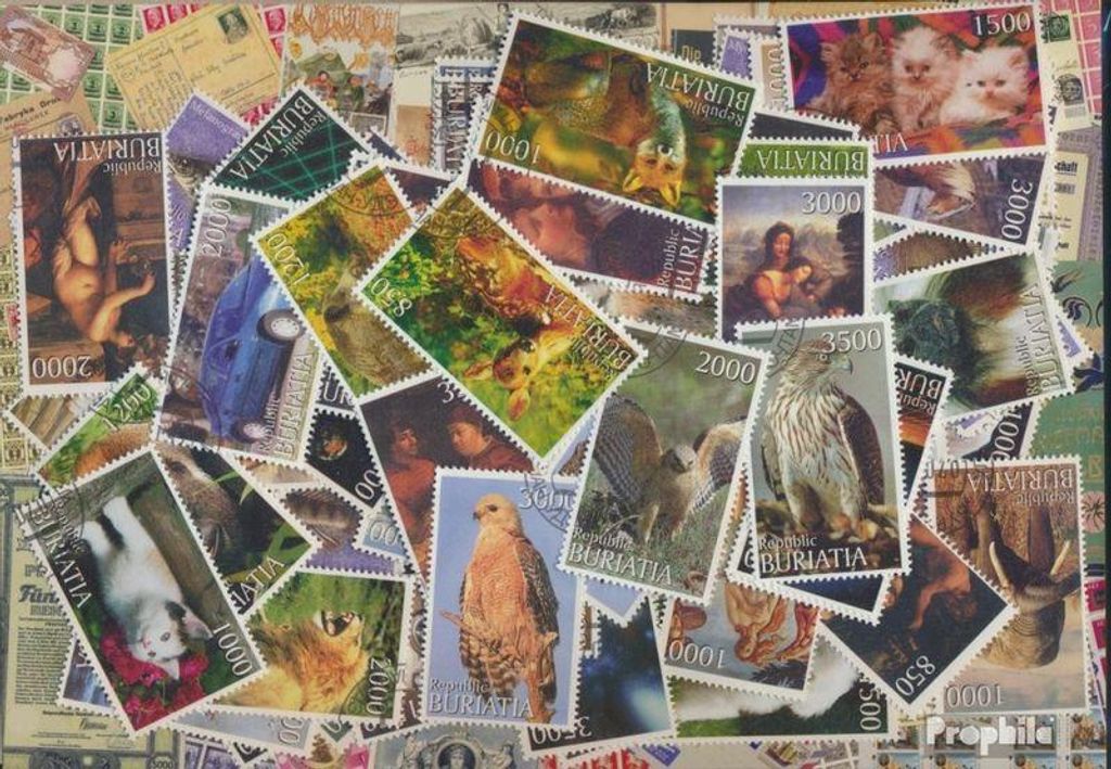 Briefmarken Burjatien 100 verschiedene Marken Produktbild 
