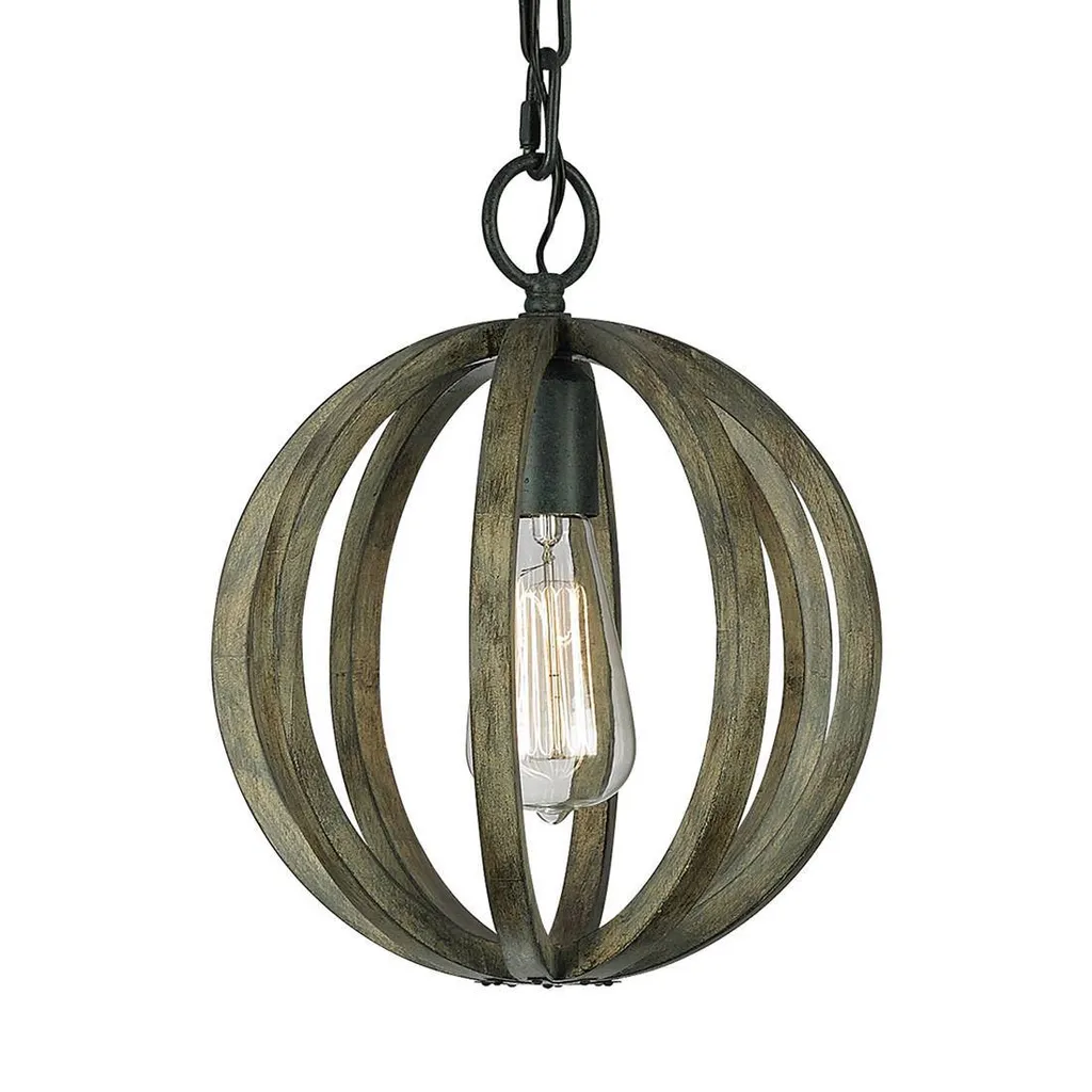 Suspension sphérique Allier Feiss en bois véritable et métal brossé