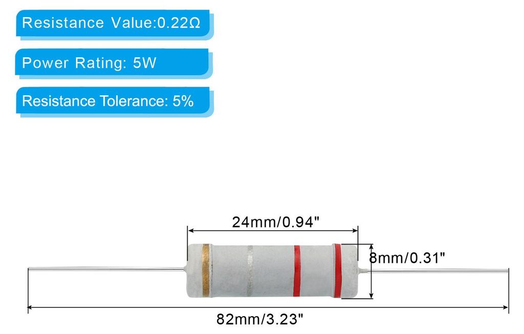 10 Stš¹ck.5 Watt 0,22 Ohm Kohleschichtwiderstand, 5% Toleranz Widerst?nde Axialer bleifarbener Ring fš¹r DIY-Projekte und Experimente
