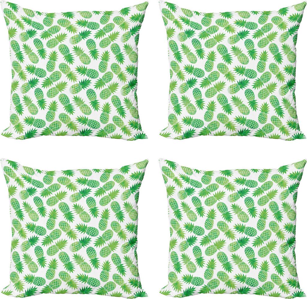 ABAKUHAUS Ananas Kissenbezug Set (4 Stück), Exotische Ananas-Muster, Moderner Doppelseitiger Digitaldruck, 60 cm x 60 cm, Grün Weiß