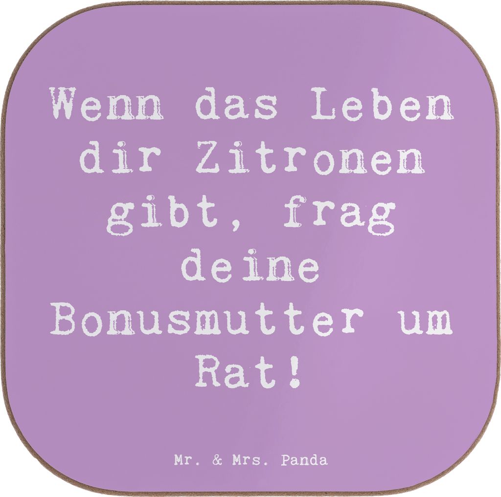 Mr. & Mrs. Panda Tischuntersetzer Spruch Rat bei Bonusmutter - Lavendeltraum - Geschenk, Unterstützung, Flaschenuntersetzer, Tassenuntersetzer, pe...