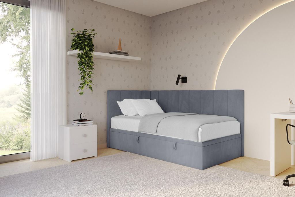 ALTDECOR Jugendbett mit Bettkasten - LOVY - 80x200 cm Grau - Casablanca 2314 - Bett mit Matratze - Einzelbett mit Stauraum - Polsterbett Kinderbett