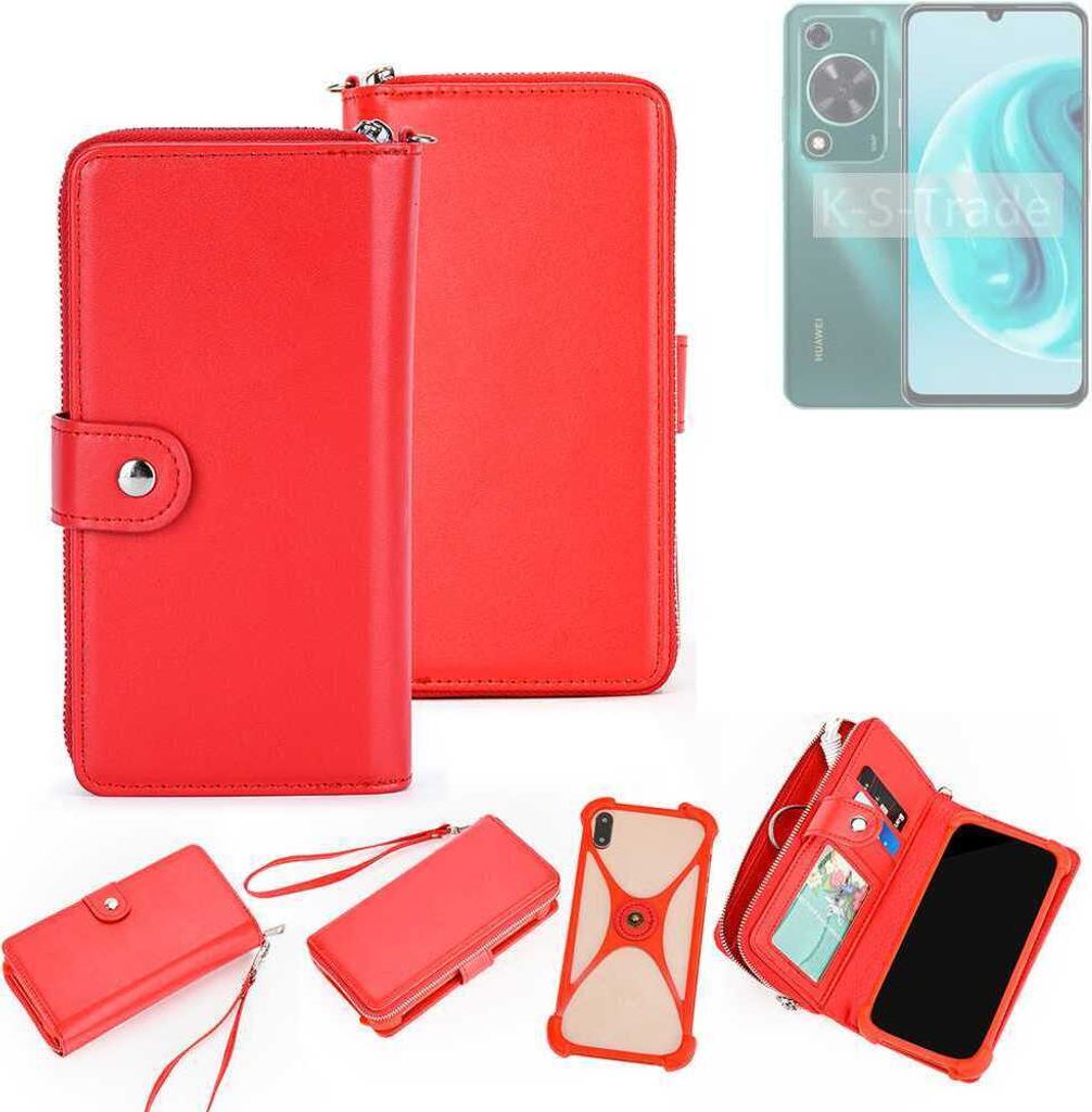 K-S-Trade 2in1 Schutzhülle Portemonnee Handyhülle mit Bumper kompatibel mit Huawei nova Y72 Hülle Case Etui Geldbörse Smartphone rot (1x)