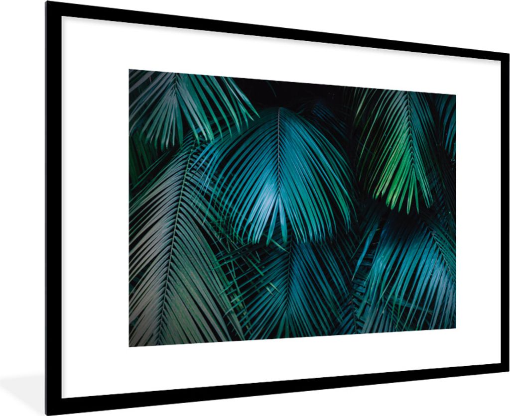 MuchoWow Gerahmtes Poster Dschungel - Blätter - Grün - Blau 90x60 cm - Poster mit Schwarzem Bilderrahmen Wandposter Rahmen Foto Bilder - Wandde...