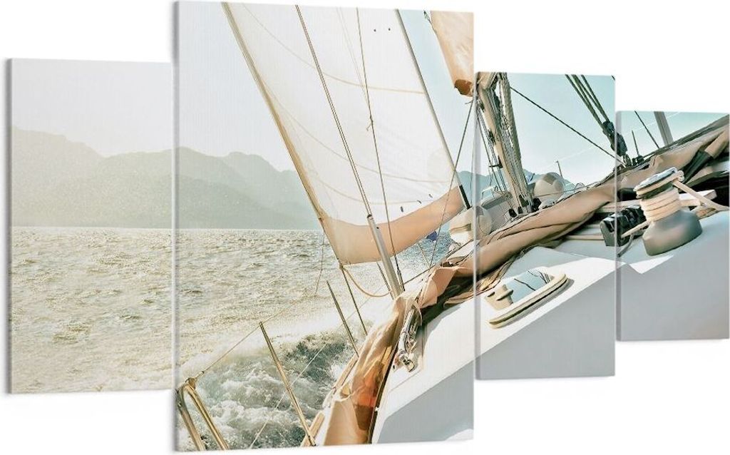Bild auf Leinwand - Leinwandbild - 4 Teile - Yacht Segeln So - 160x90cm - Wand Bild - Wanddeko - Wandbilder - Leinwanddruck - Bilder - Wanddekorati...