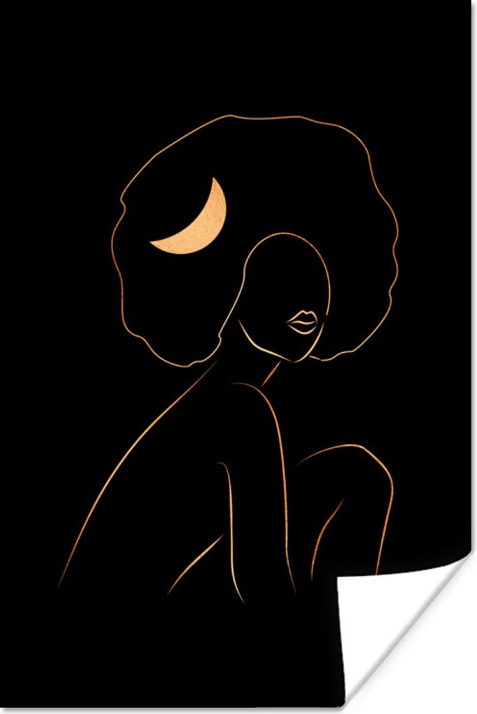 MuchoWow Poster Frau - Haarspange - Schwarz und Gold - Strichzeichnung 120x180 cm - Kunstposter