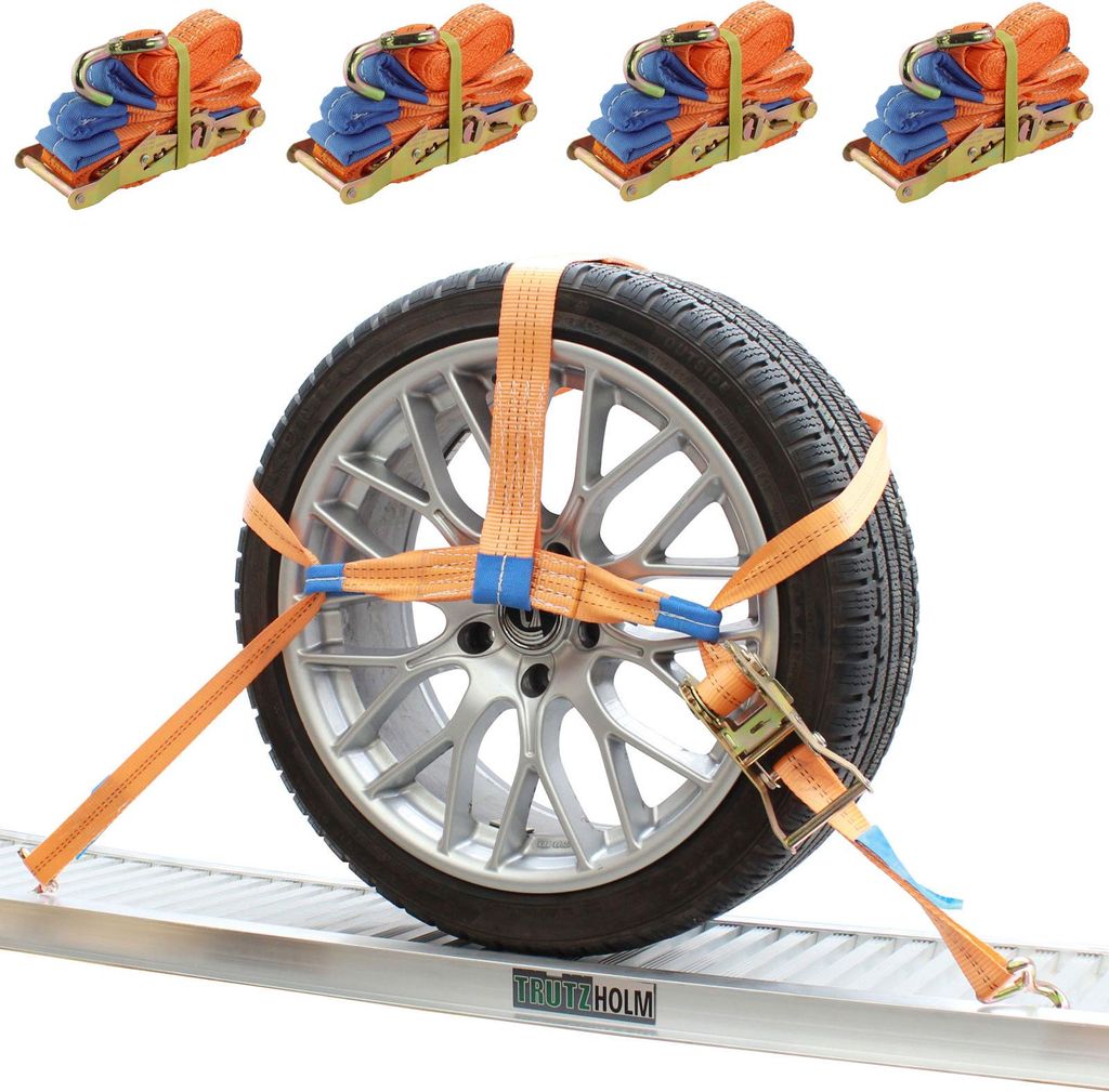 4x Spanngurte Autotransport Zurrgurt Radsicherung PKW KFZ Trailer Anhänger Verzurrsystem ORANGE