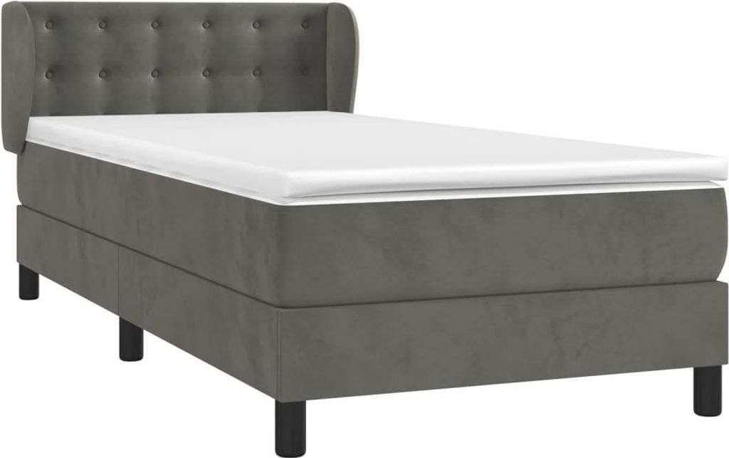 vidaXL Boxspringbett mit Matratze Dunkelgrau 90x190 cm Samt