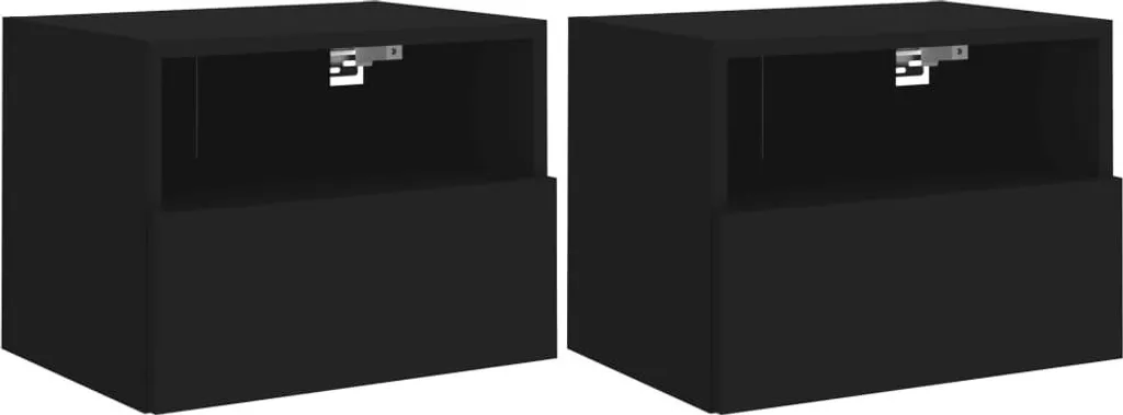 Pensili TV Neri 40x30x30 cm | Set 2 Pezzi Design Sospeso Moderno