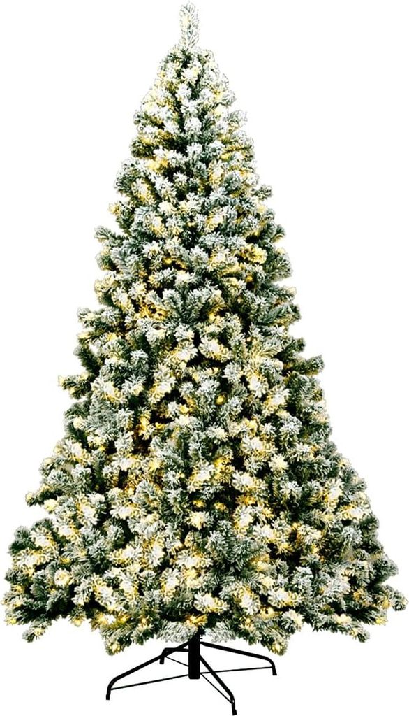 Künstlicher Weihnachtsbaum mit Schnee, Tannenbaum künstlich mit Beleuchtung, Christbaum mit PVC Nadeln, Christmas Tree für Terrasse, Einkaufszen...