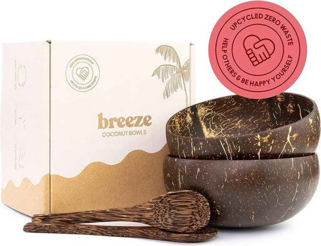 Bol de service naturel en noix de coco, set petit-déjeuner lot de 2