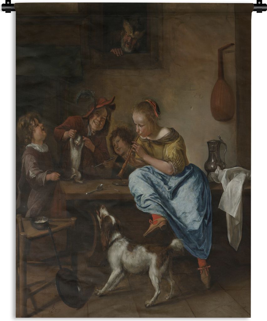 MuchoWow Wandteppich Wandbehang Die Tanzstunde - Jan Steen 120x160 cm Tapisserie Dekoration Wandtuch - Wohnzimmer - Moderne