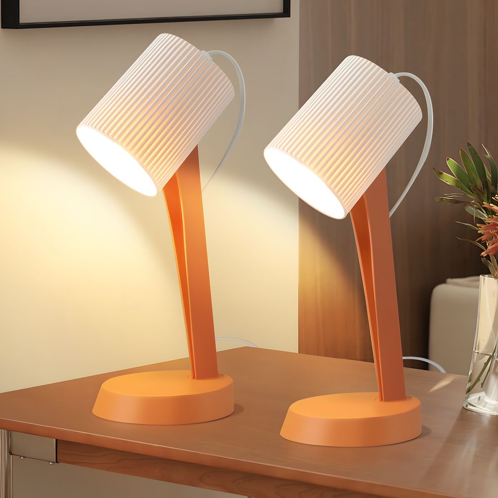 ZMH Tischleuchte orange E14 Nachttischlampe 2er Set Wohnzimmer Tischlampe mit Kabel Tischlampen Moderne Landhausstil für Esstisch Schlafzimmer
