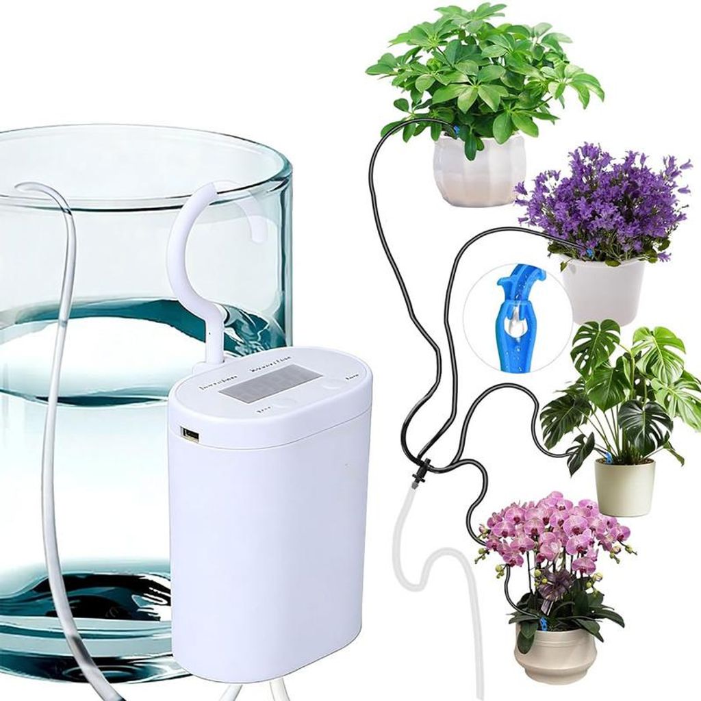 4-Kanal Pflanzen Bewässerungssystem automatisch 2000mAh Akku Tropfer mit Timer USB wiederaufladbar Indoor Balkon Gartenpflege