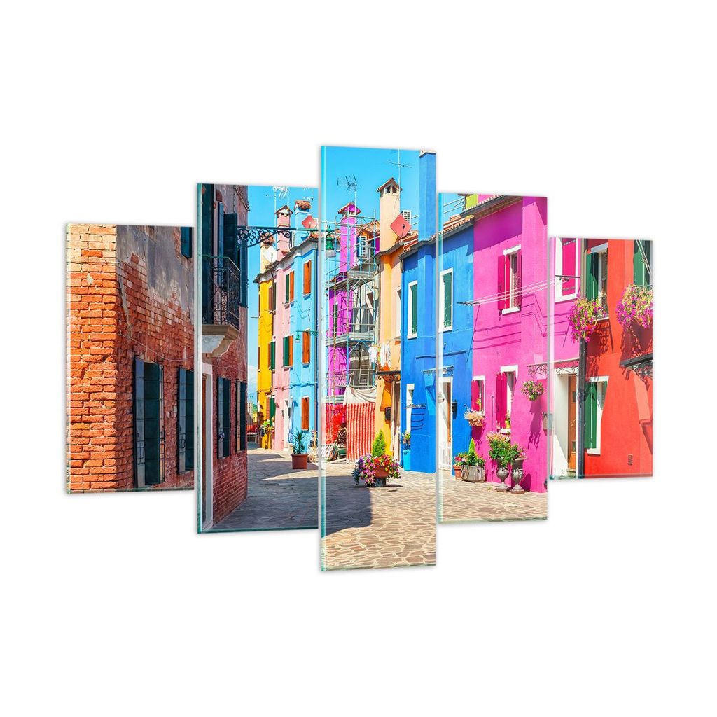 Bilder auf glas - Straße Haus Blumen - 150x100cm - Glasbilder - Wandbilder - Kunstdruck - zum Aufhängen bereit - Wanddekoration aus Glas - Glas B...