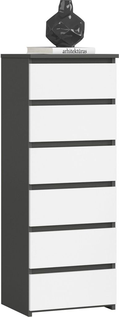 Kommode AKORD CL6 Graphitgrau 40 cm 6 Schubladen Front Weiß B40 x H109 x T35 cm