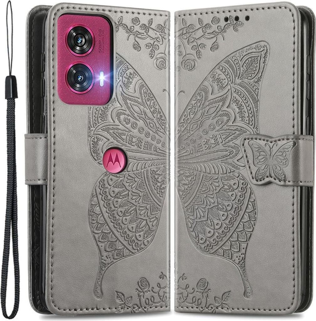 Motorola Edge 50 Fusion Hülle - Coverup Schmetterling Klapphülle - Taupe Grau