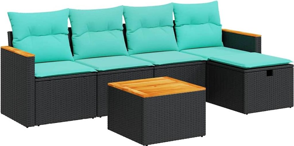 vidaXL 6-tlg. Garten-Sofagarnitur mit Kissen Schwarz Poly Rattan