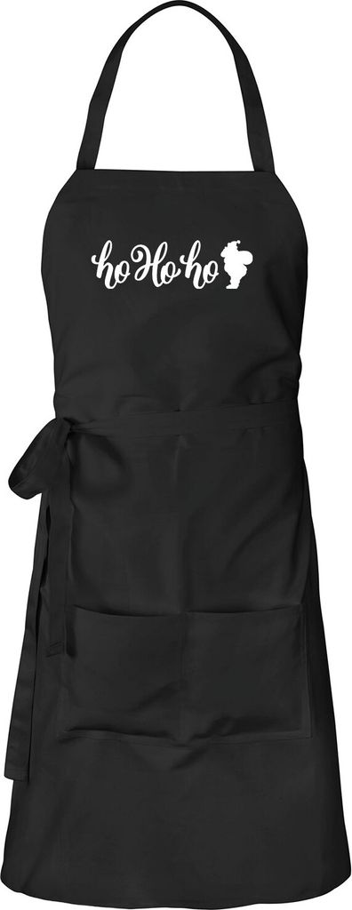 Huuraa Schürze Ho Ho Ho Weihnachtsmann Schwarz mit Taschen Baumwolle Kochschürze Geschenkidee