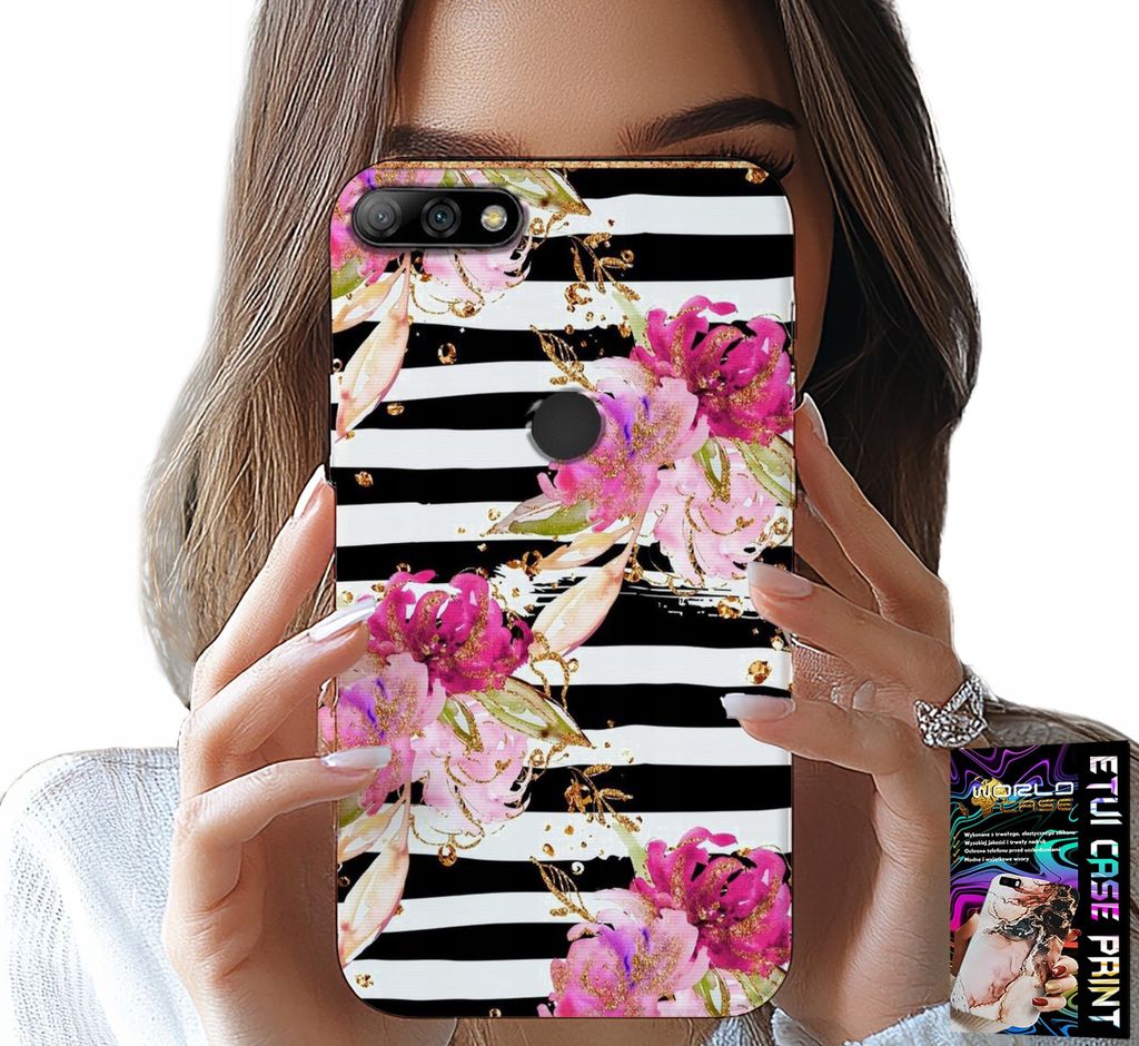 Fall Für Huawei Y7 2018 - Floral Schwarz Und Weiss Gestreiften Mustern