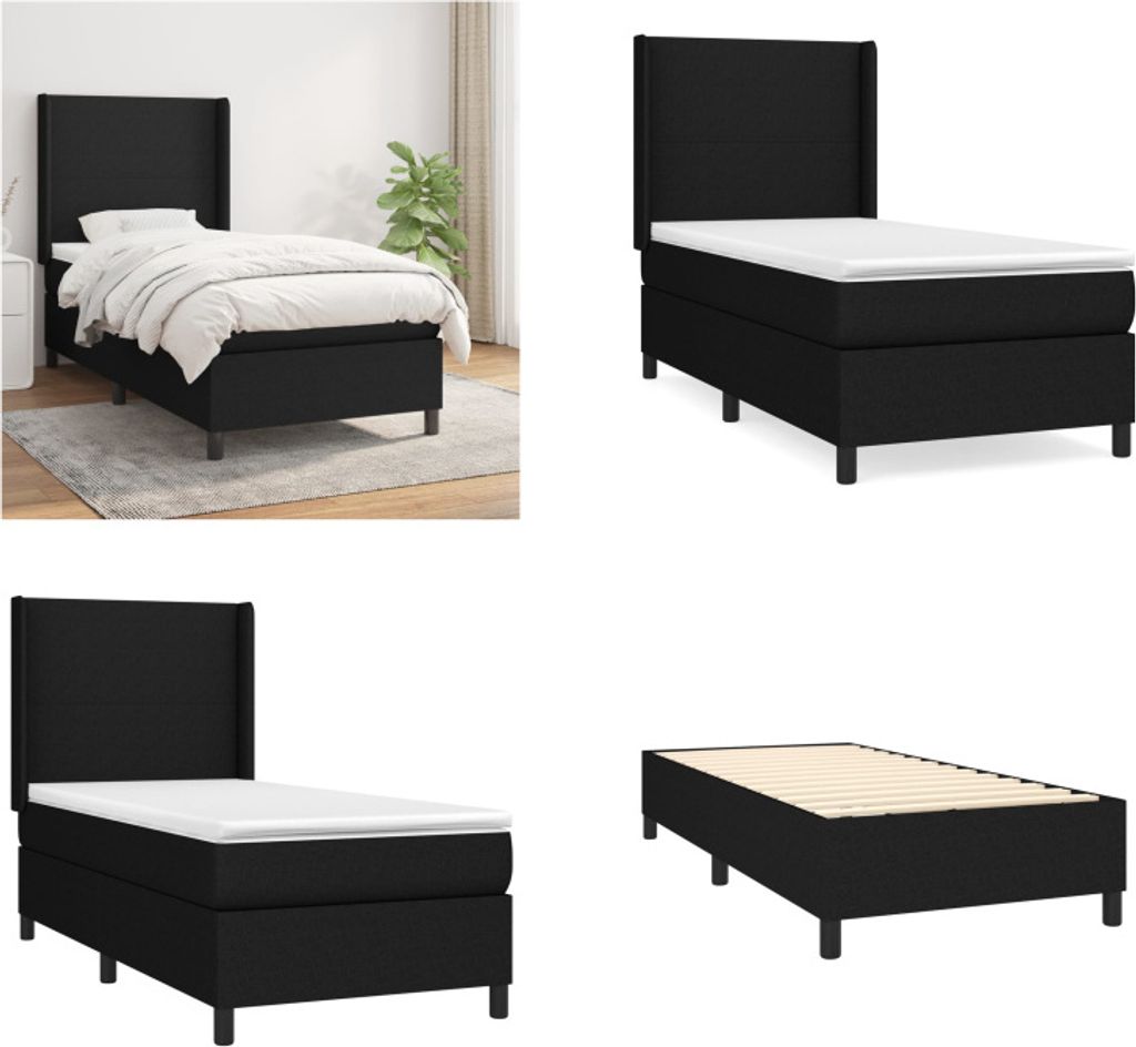 vidaXL Boxspringbett mit Matratze Schwarz 90x200 cm Stoff - Boxspringbett - Boxspringbetten - Bett - Schlafzimmermöbel