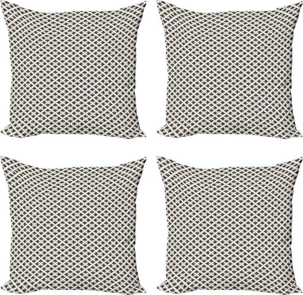 ABAKUHAUS Art Deco Kissenbezug Set (4 Stück), Nostalgie Simplistic Flora, Moderner Doppelseitiger Digitaldruck, 40 cm x 40 cm, Ivory Koksgraue