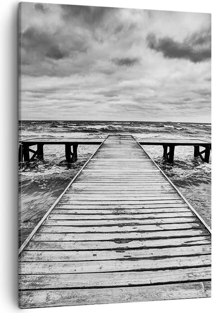 Bild auf Leinwand - Leinwandbild - Einteilig - Brücke Meer Welle - 50x70cm - Wand Bild - Wanddeko - Wandbilder - Leinwanddruck - Kunstdruck - Wand...