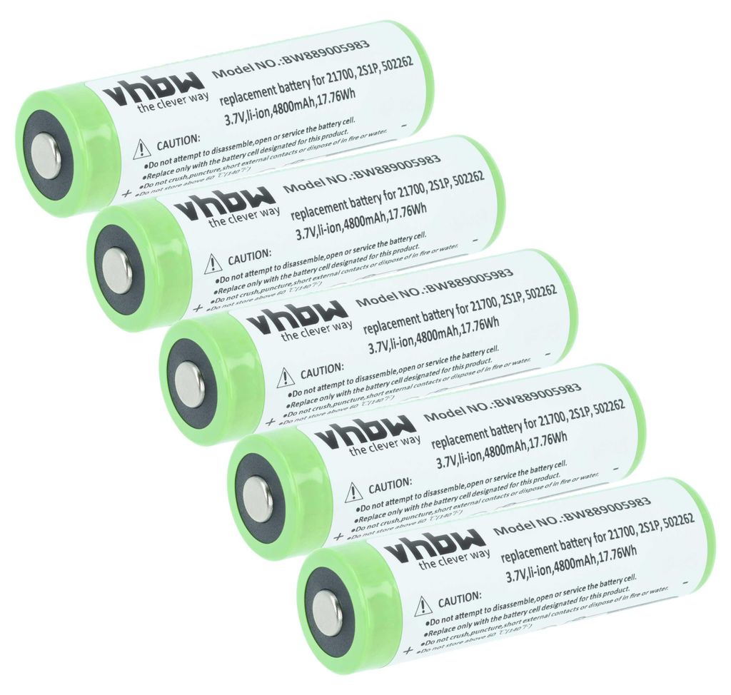 vhbw 5x Akku Ersatz für Ledlenser 2S1P, 502262 für Taschenlampe Kopflampe (4,8 Ah, 3,7 V, Li-Ion)