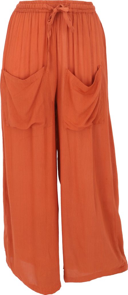 Boho Sommerhose, Luftige Basic Hose, Weite Viskose Krepp Palazzohose - Zimtrot, Damen, Orange, Größe: S