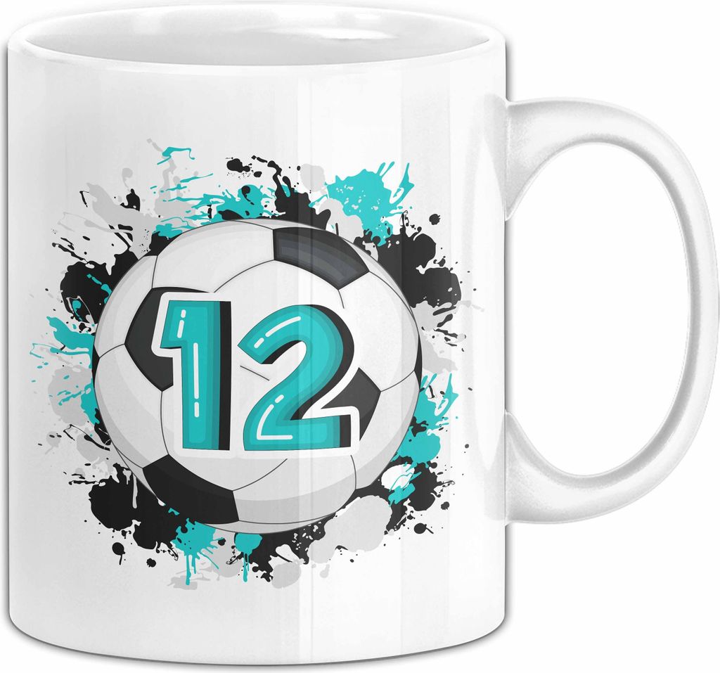 12. Geburtstag Geschenk Tasse Becher Jungs Fußball Geburtstagsgeschenk (Weiß)