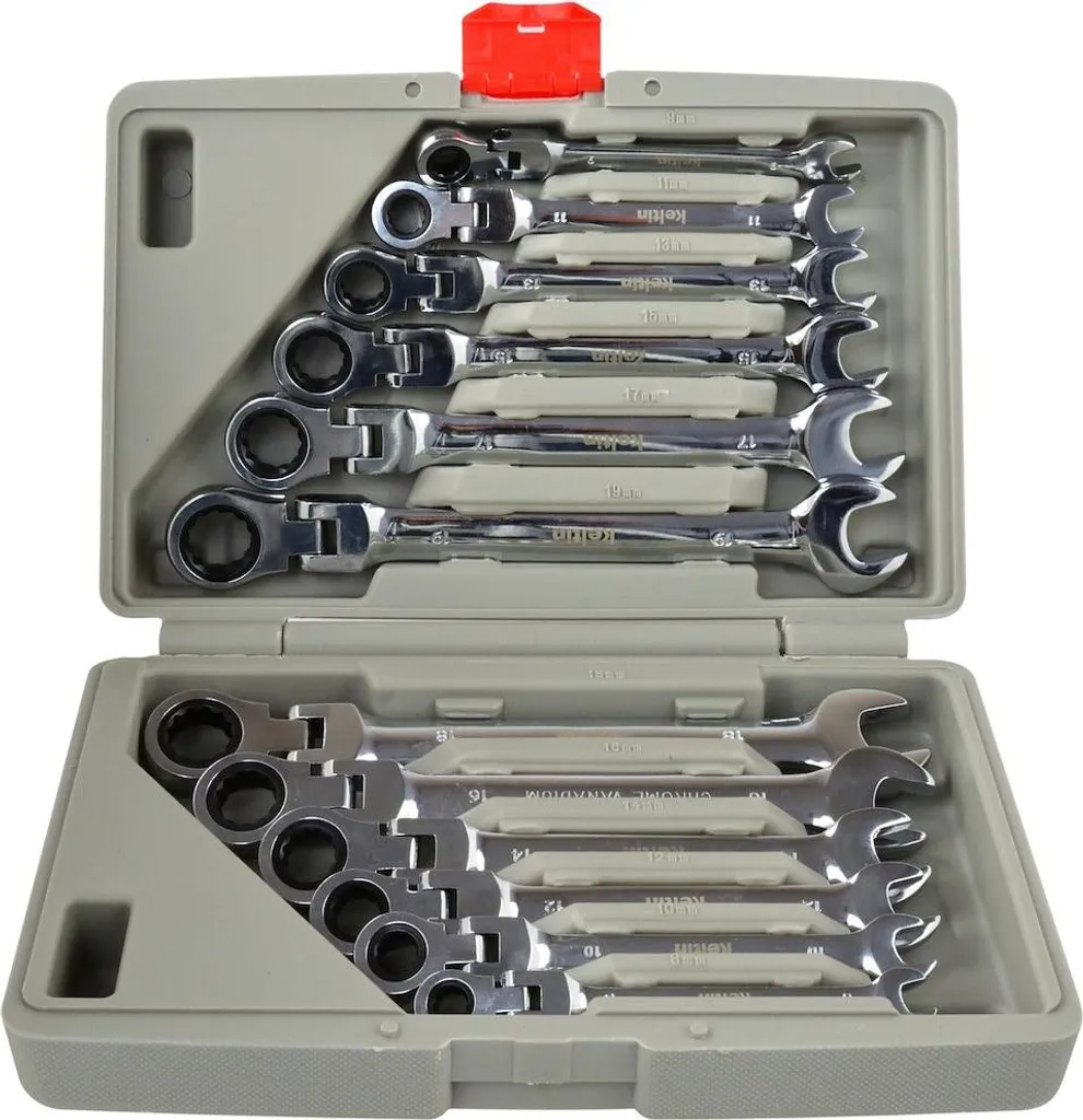 Coffret de clés mixtes à cliquet coudées 8 à 19 mm pour mécanique