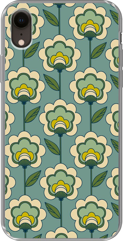 MuchoWow Handyhülle Schutzhülle Hülle für Telefoonhoesje iPhone XR Retro - Design - 1970er Jahre - Blume Silikon Softcase Handy Hülle - Schu...