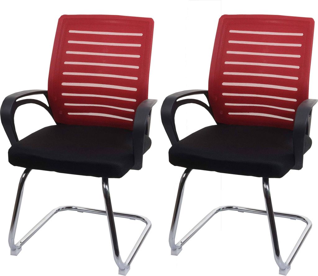 2er-Set Konferenzstuhl HWC-K51, Besucherstuhl Freischwinger, 150kg belastbar Stoff/Textil rot
