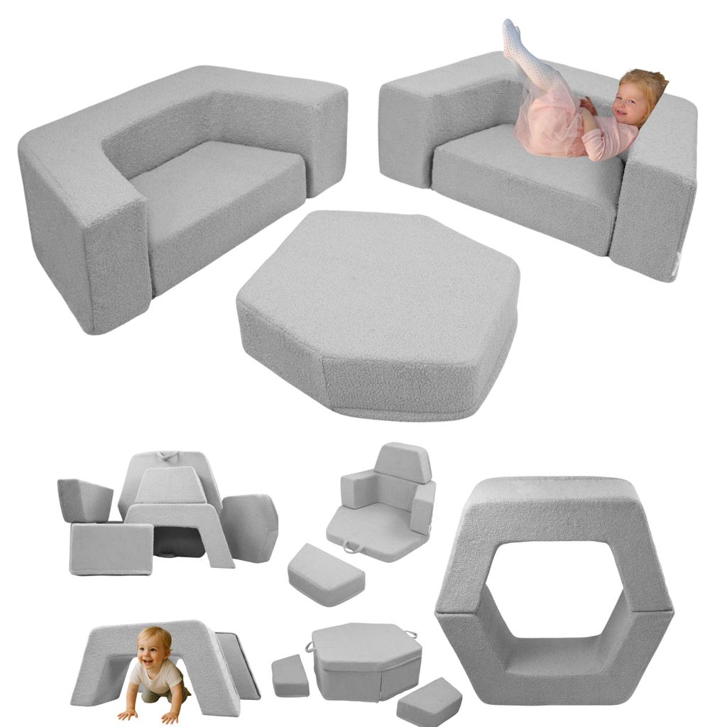 Flumi Montessori Spielsofa 6-teilig – Softbausteine aus Schaumstoff, modulares Spielset mit abnehmbarem & waschbarem Bezug