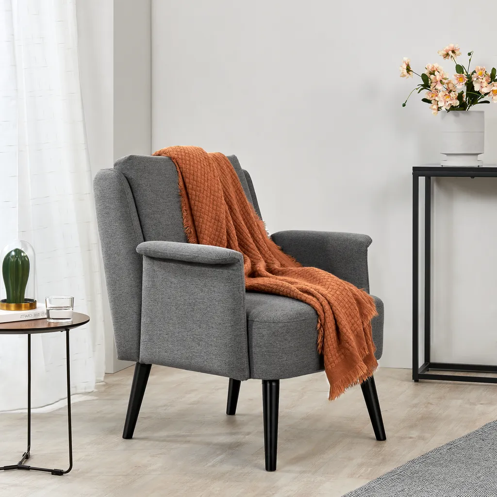 Fauteuil bois et gris Edling 83cm avec assise rembourrée grand confort