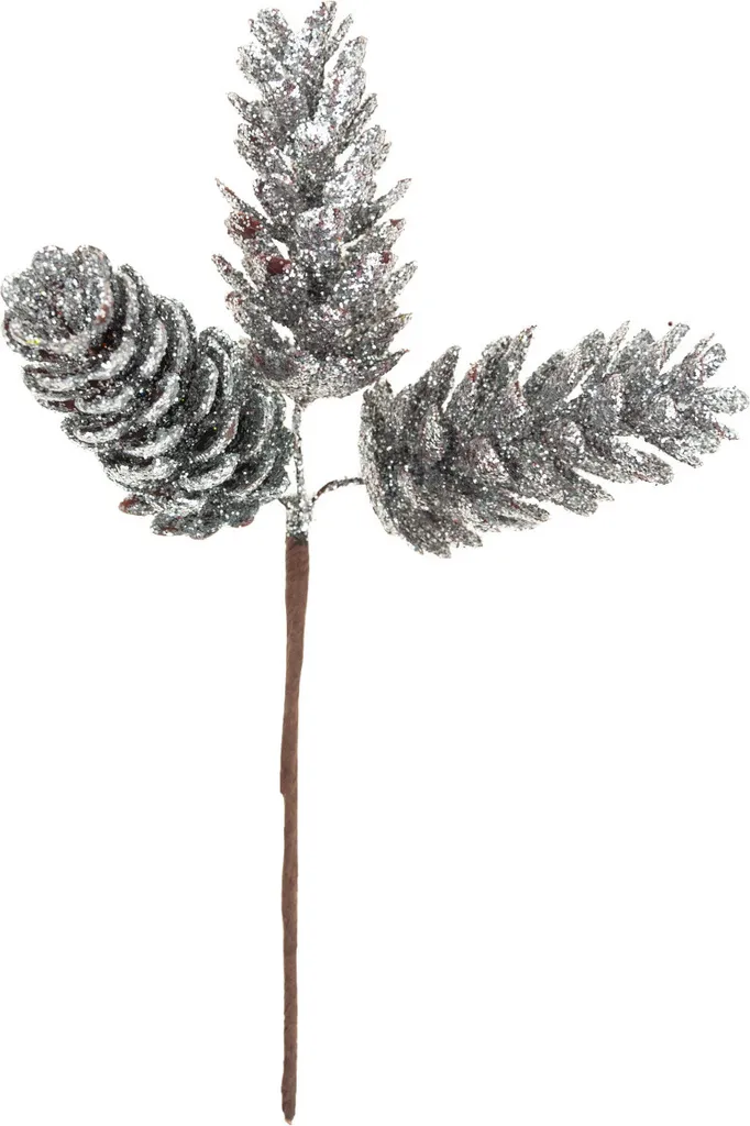 Kit de 3 Tiges Argentées Décoratives pour Sapin et Compositions Noël