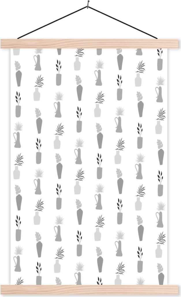 MuchoWow Textilposter Hintergrund - Schwarz - Weiß 60x90 cm mit holzfarbenen Rahmen - Textil